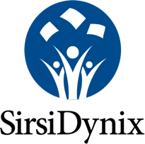 abstract drawing of three people with three pieces of paper floating over them. Sirsidynix logo